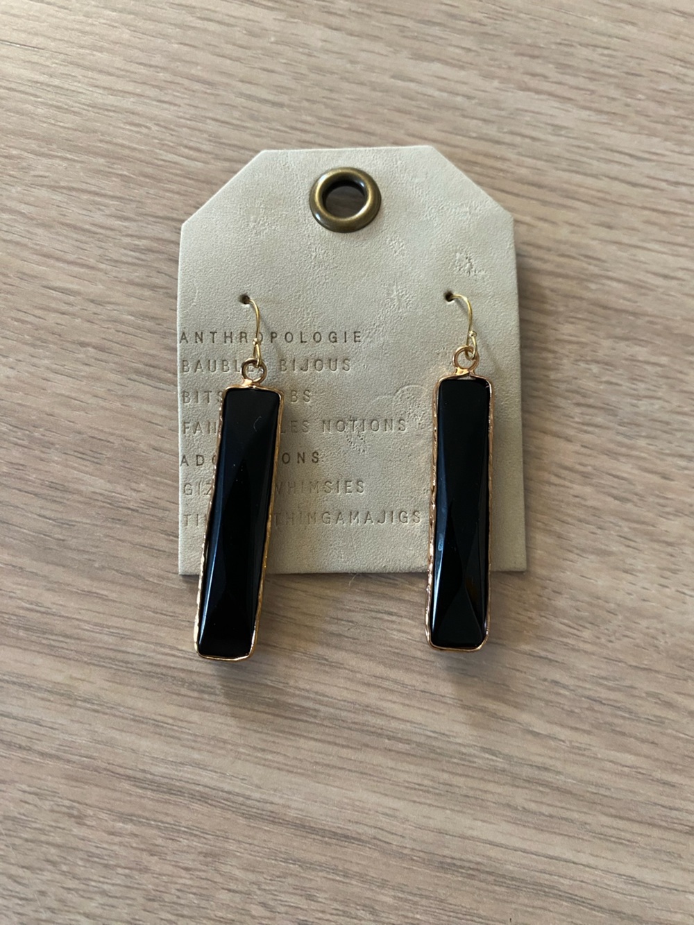 Anthropologie Gold-Trim Black Rectangular Drop Earrings NWT
